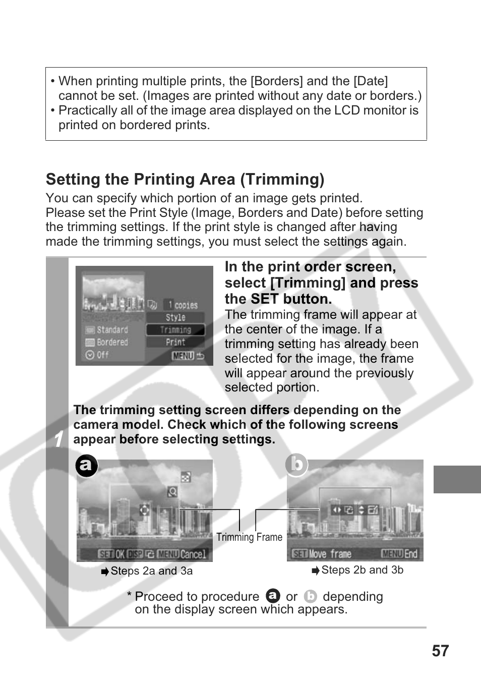 57 setting the printing area (trimming) | Canon CDI-E301-010 User Manual | Page 59 / 82