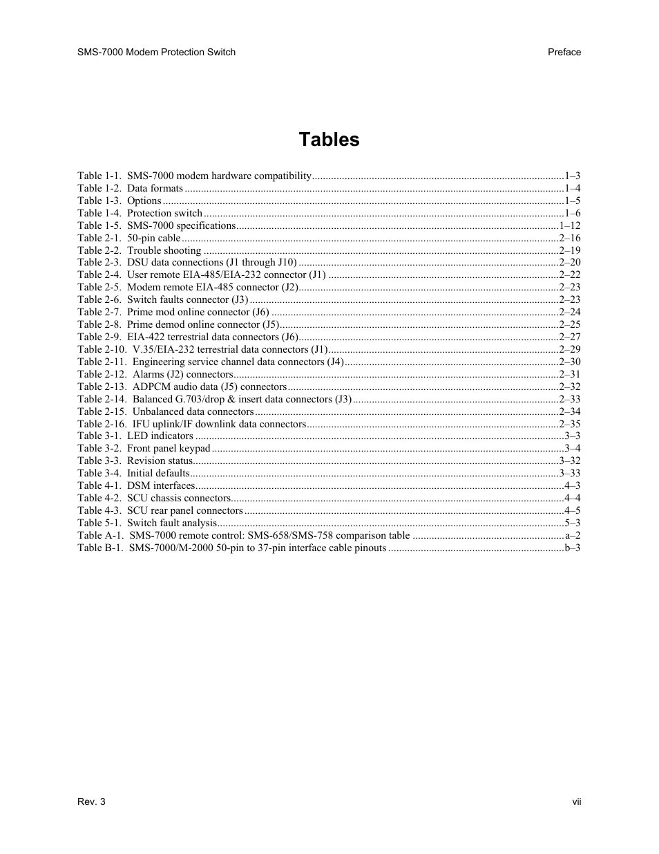 Tables | Comtech EF Data SMS-7000 User Manual | Page 15 / 148