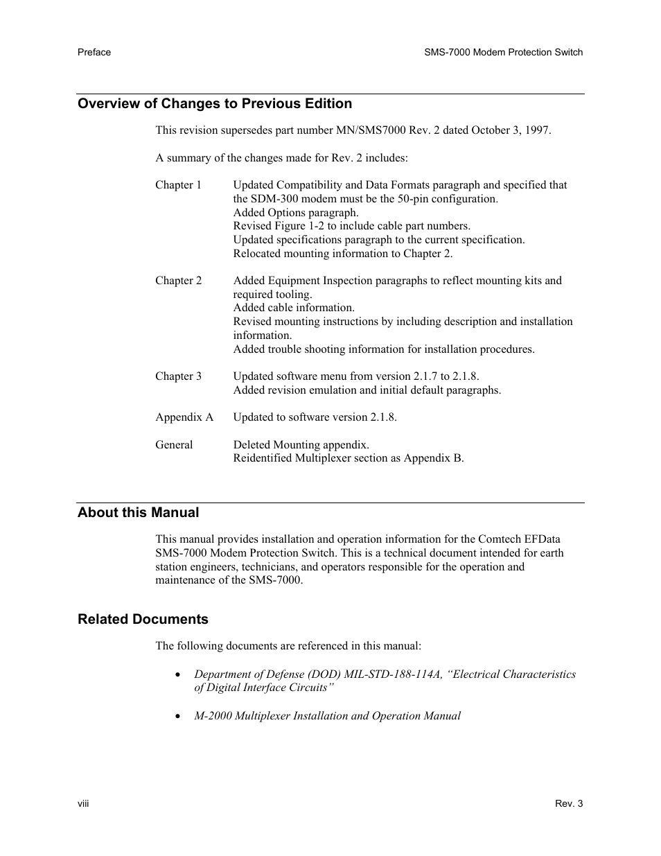 Overview of changes to previous edition, About this manual, Related documents | Comtech EF Data SMS-7000 User Manual | Page 16 / 148