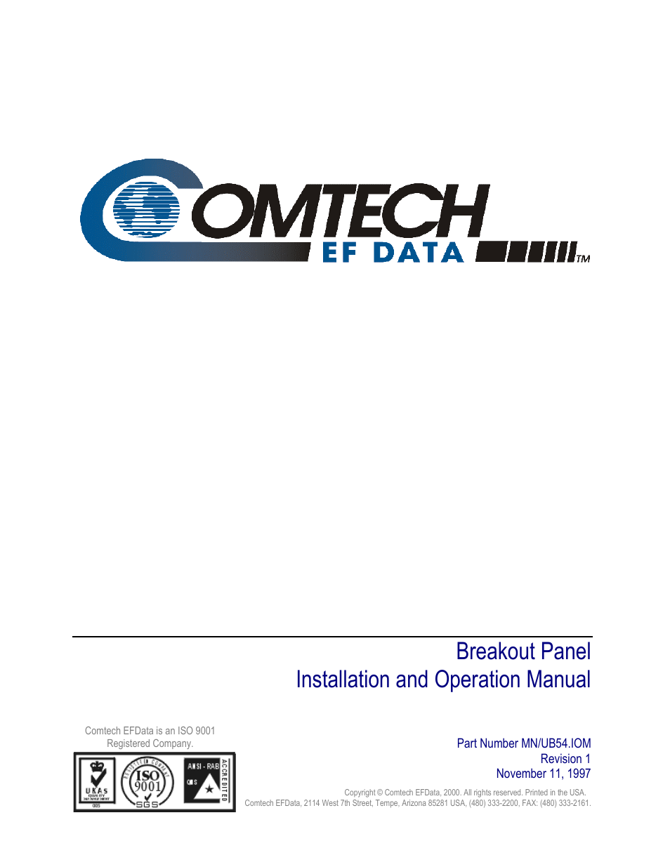 Ub-54, Breakout panel installation and operation manual | Comtech EF Data UB-54 User Manual | Page 3 / 30