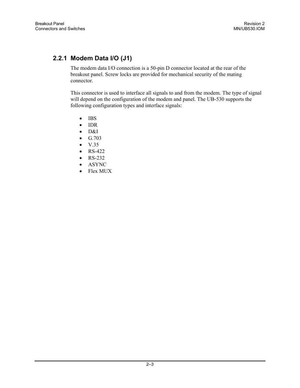 Modem data i/o (j1), 1 modem data i/o (j1) | Comtech EF Data UB-530 User Manual | Page 15 / 28