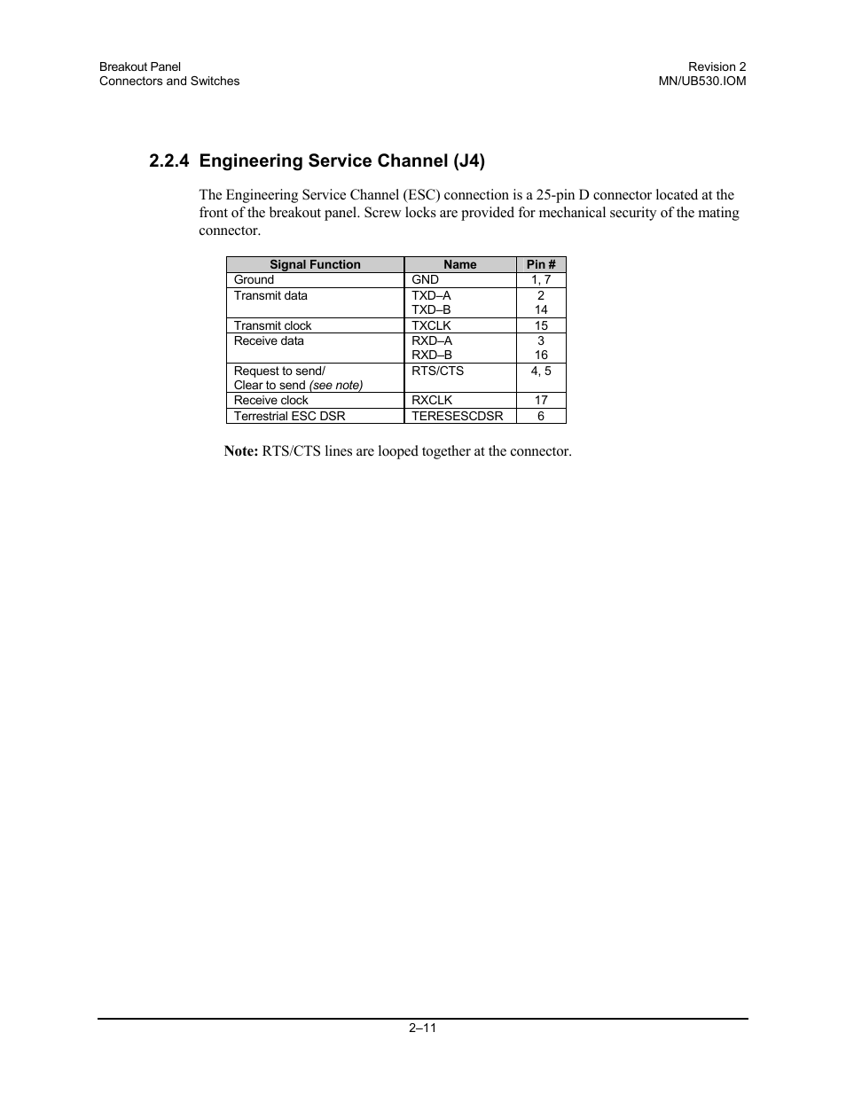 Engineering service channel (j4), 4 engineering service channel (j4) | Comtech EF Data UB-530 User Manual | Page 23 / 28