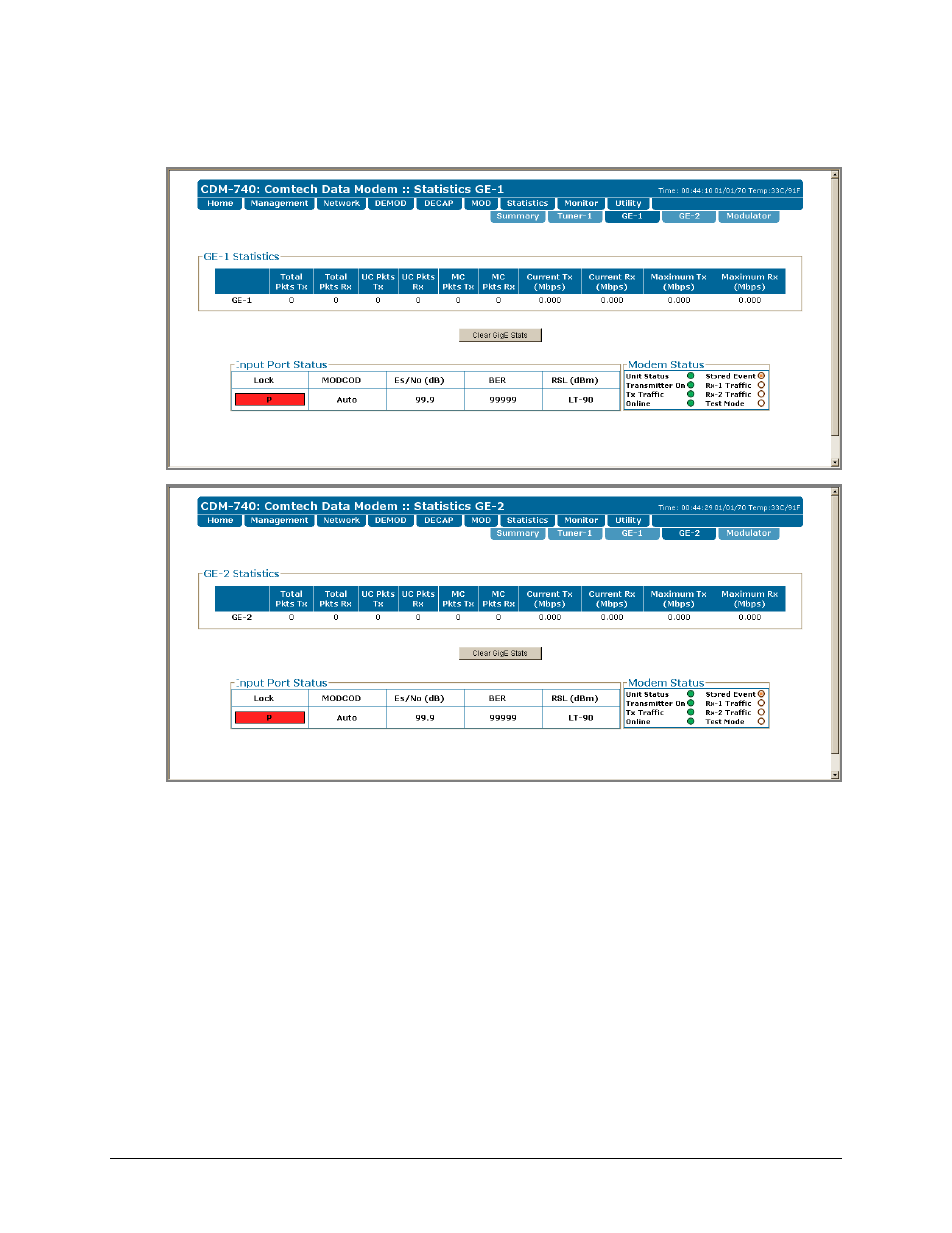 3 statistics | ge-1 and ge-2 pages | Comtech EF Data CDM-740 User Manual | Page 109 / 150