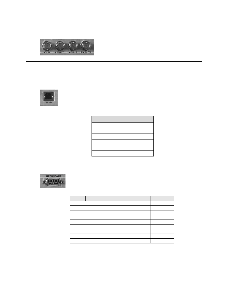 3 asi in/out 1 & 2 connectors, bnc (unused), 4 utility connections, 1 term connector, rj-12 | 2 redundant connector, db-9f | Comtech EF Data CDM-740 User Manual | Page 46 / 150