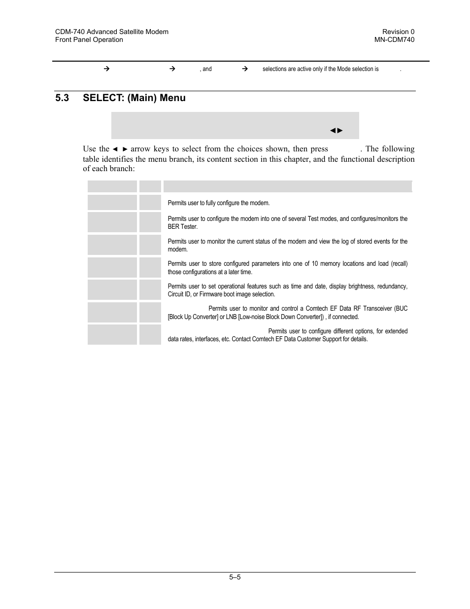 3 select: (main) menu | Comtech EF Data CDM-740 User Manual | Page 57 / 150