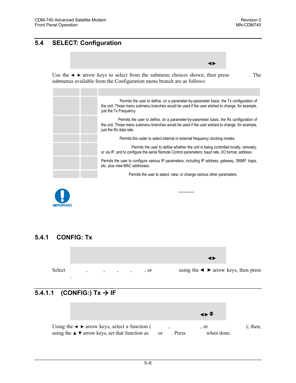 4 select: configuration, 1 config: tx, 1 (config:) tx ( if | 1 (config:) tx æ if | Comtech EF Data CDM-740 User Manual | Page 58 / 150