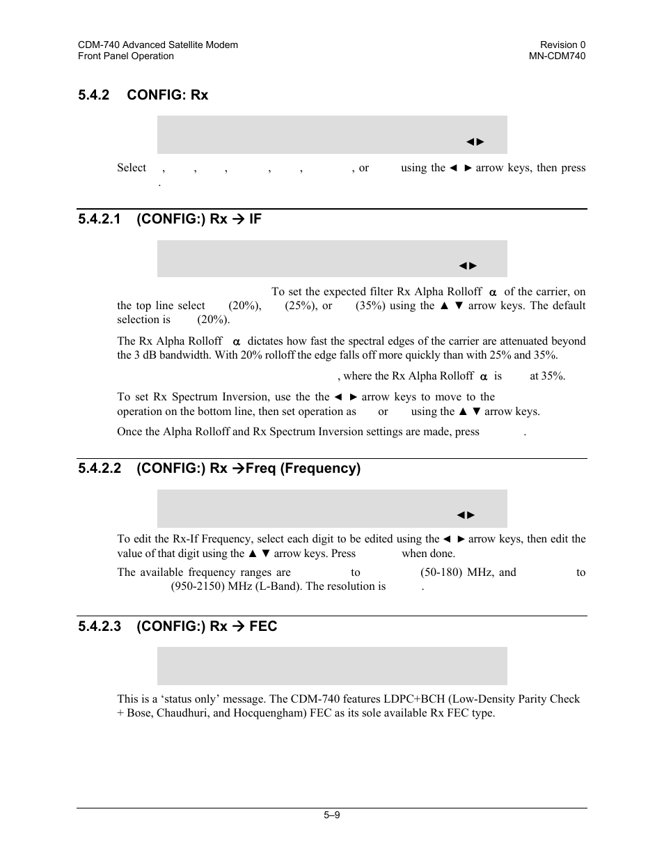 2 config: rx, 1 (config:) rx ( if, 2 (config:) rx (freq (frequency) | 3 (config:) rx ( fec | Comtech EF Data CDM-740 User Manual | Page 61 / 150