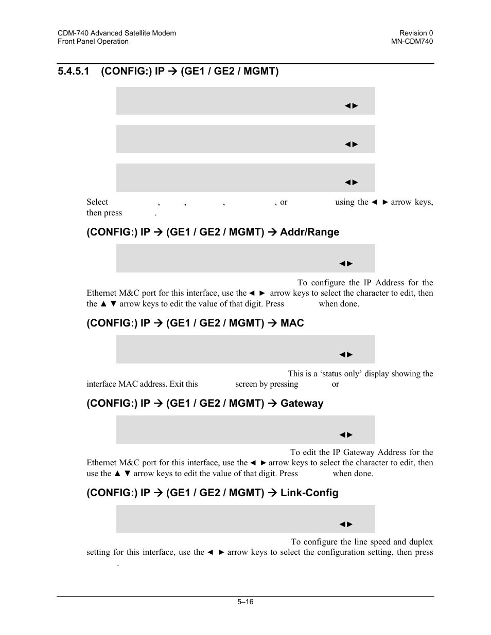 1 (config:) ip ( (ge1 / ge2 / mgmt) | Comtech EF Data CDM-740 User Manual | Page 68 / 150