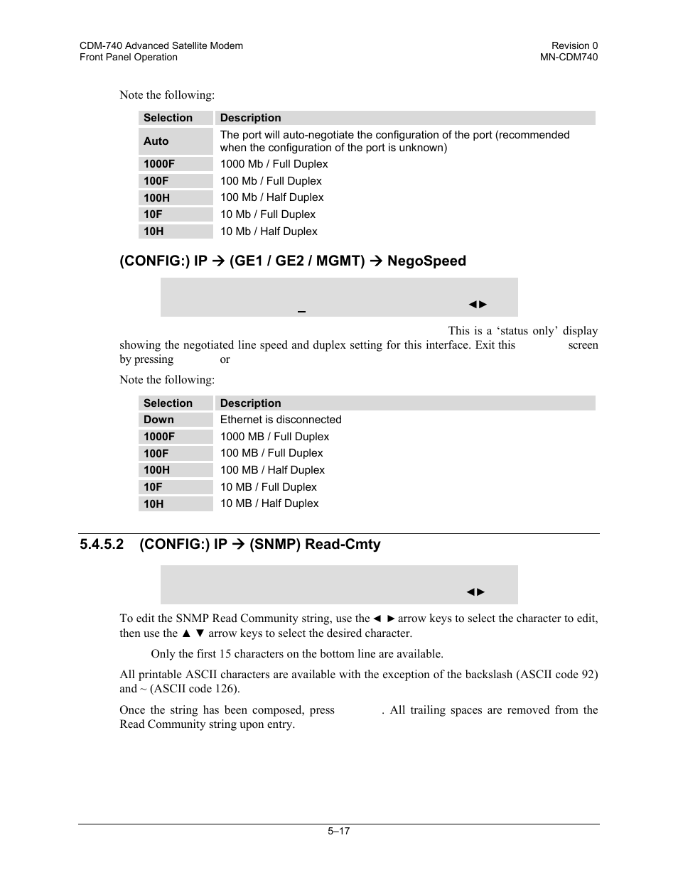 2 (config:) ip ( (snmp) read-cmty, Config:) ip æ (ge1 / ge2 / mgmt) æ negospeed, 2 (config:) ip æ (snmp) read-cmty | Comtech EF Data CDM-740 User Manual | Page 69 / 150