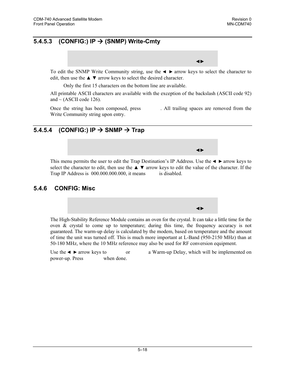 3 (config:) ip ( (snmp) write-cmty, 4 (config:) ip ( snmp ( trap, 6 config: misc | Comtech EF Data CDM-740 User Manual | Page 70 / 150