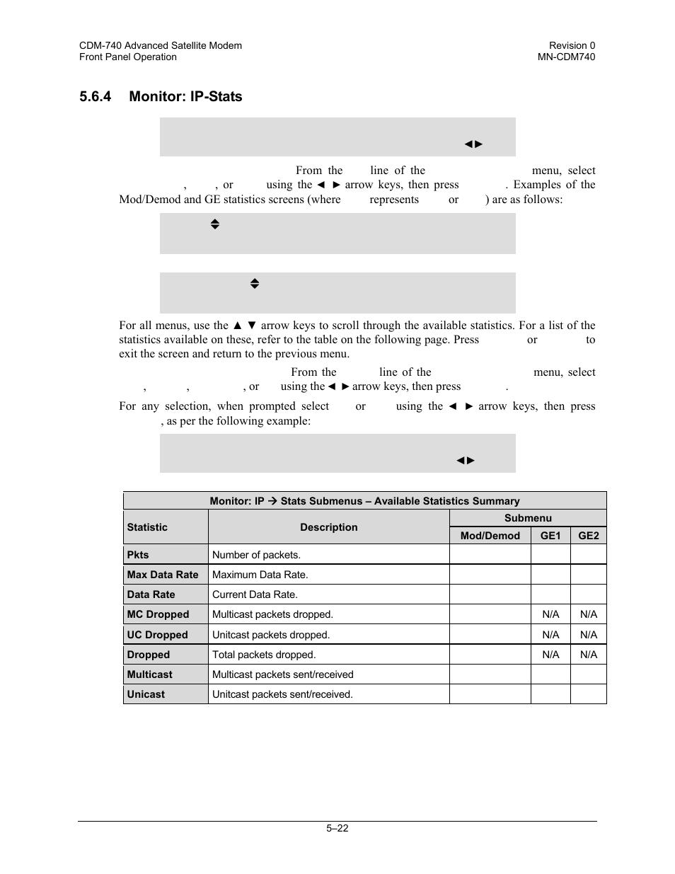 4 monitor: ip-stats | Comtech EF Data CDM-740 User Manual | Page 74 / 150