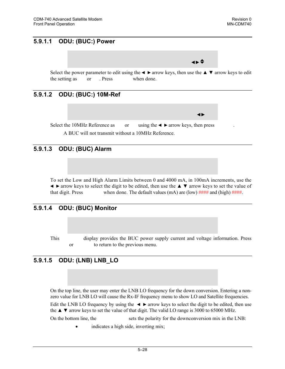 1 odu: (buc:) power, 2 odu: (buc:) 10m-ref, 3 odu: (buc) alarm | 4 odu: (buc) monitor, 5 odu: (lnb) lnb_lo | Comtech EF Data CDM-740 User Manual | Page 80 / 150