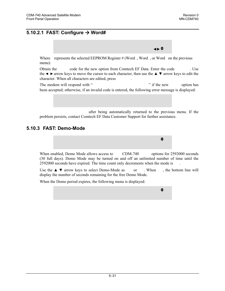 1 fast: configure ( word, 3 fast: demo-mode | Comtech EF Data CDM-740 User Manual | Page 83 / 150