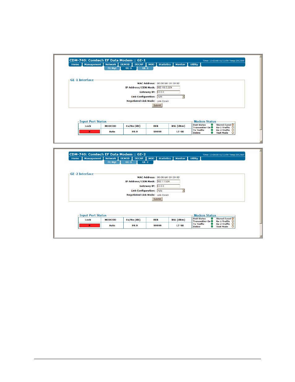 2 network | ge-1 and ge-2 pages | Comtech EF Data CDM-740 User Manual | Page 99 / 150