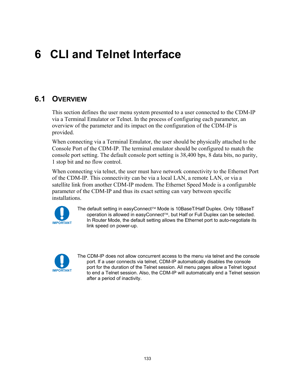 Cli and telnet interface, Overview, 6 cli and telnet interface | Comtech EF Data CDM-IP 300L User Manual | Page 159 / 354