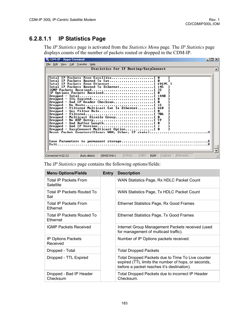 1 ip statistics page | Comtech EF Data CDM-IP 300L User Manual | Page 209 / 354