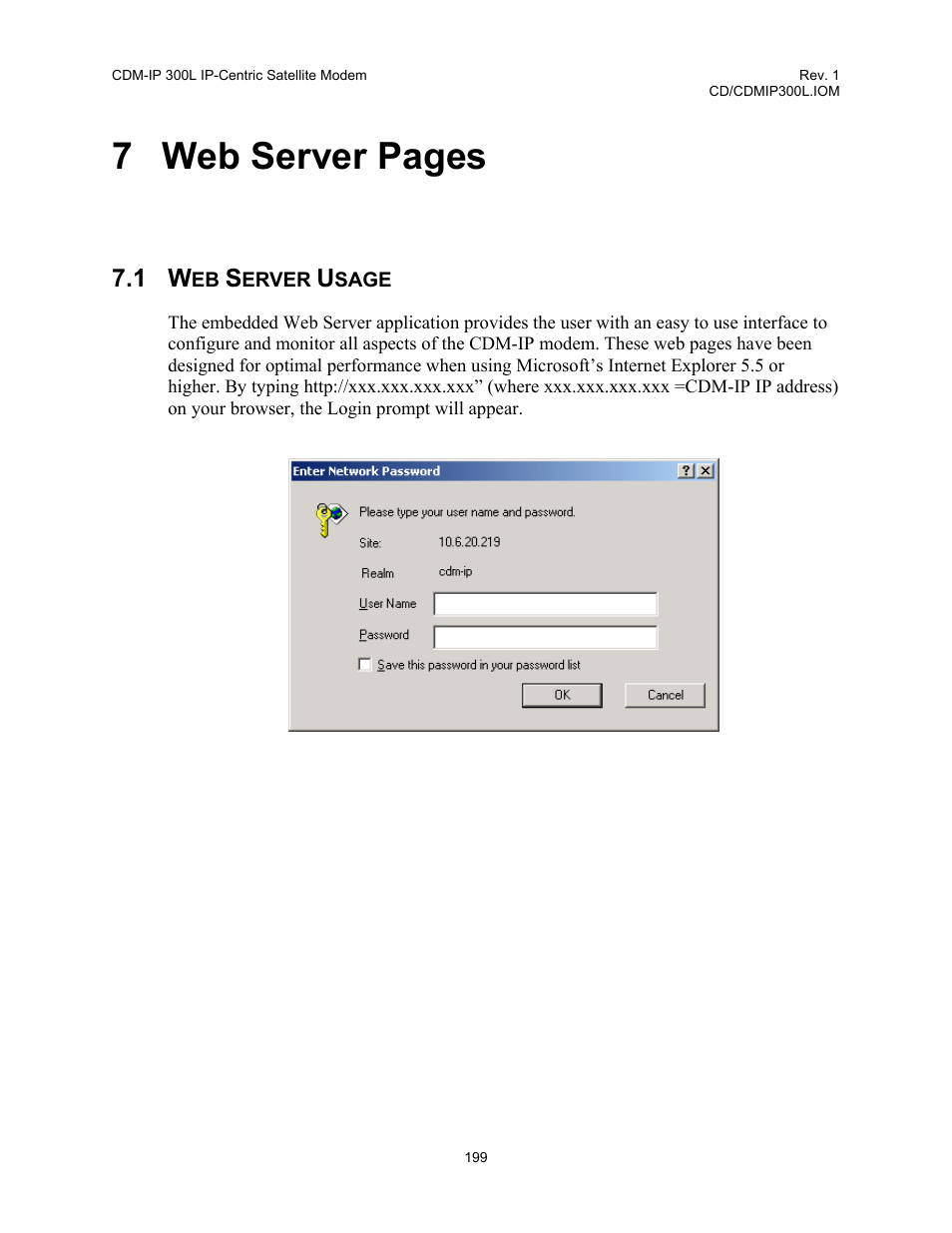 Web server usage, 7 web server pages | Comtech EF Data CDM-IP 300L User Manual | Page 225 / 354