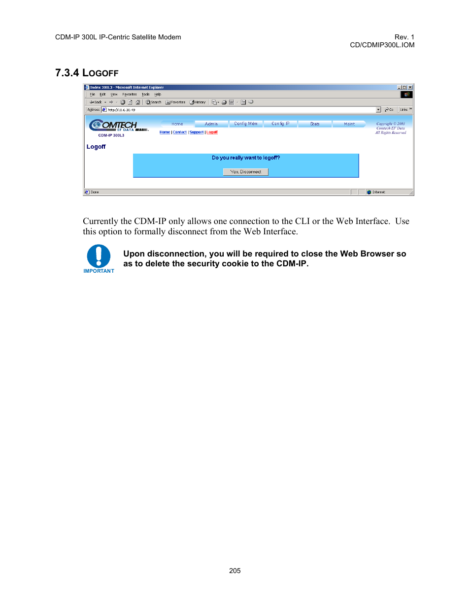 4 logoff | Comtech EF Data CDM-IP 300L User Manual | Page 231 / 354