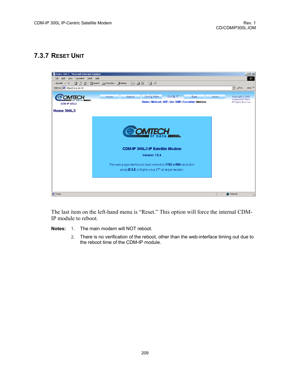 7 reset, Unit | Comtech EF Data CDM-IP 300L User Manual | Page 235 / 354