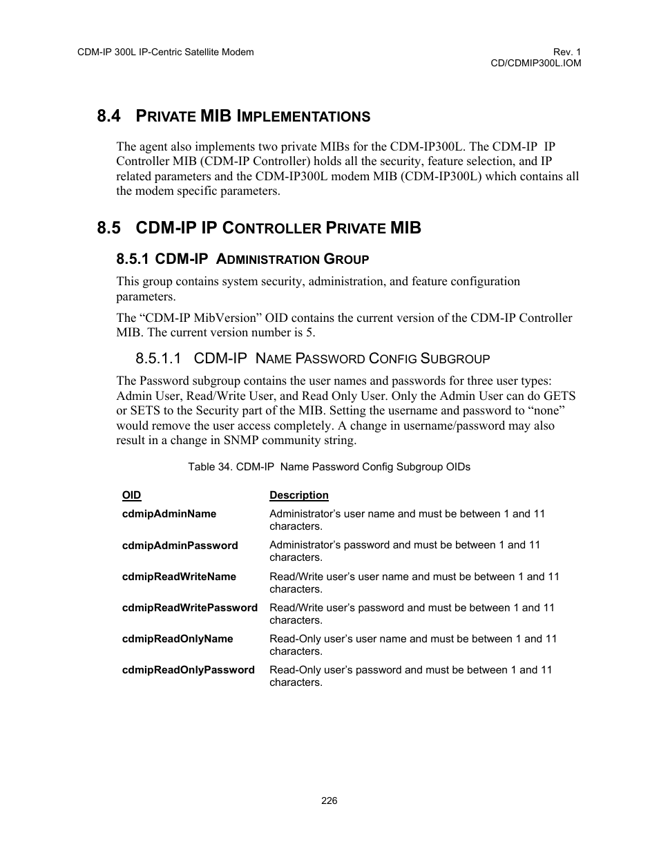 Private mib implementations, Cdm-ip ip controller private mib, Cdm-ip administration group | Mib i, 5 cdm-ip ip c | Comtech EF Data CDM-IP 300L User Manual | Page 252 / 354