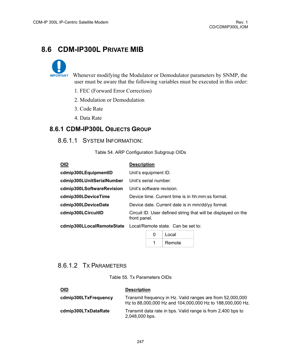 Cdm-ip300l private mib, Cdm-ip300l objects group, 6 cdm-ip300l p | 1 cdm-ip300l o | Comtech EF Data CDM-IP 300L User Manual | Page 273 / 354