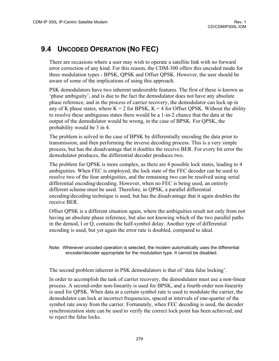 Uncoded operation (no fec), Fec) | Comtech EF Data CDM-IP 300L User Manual | Page 305 / 354