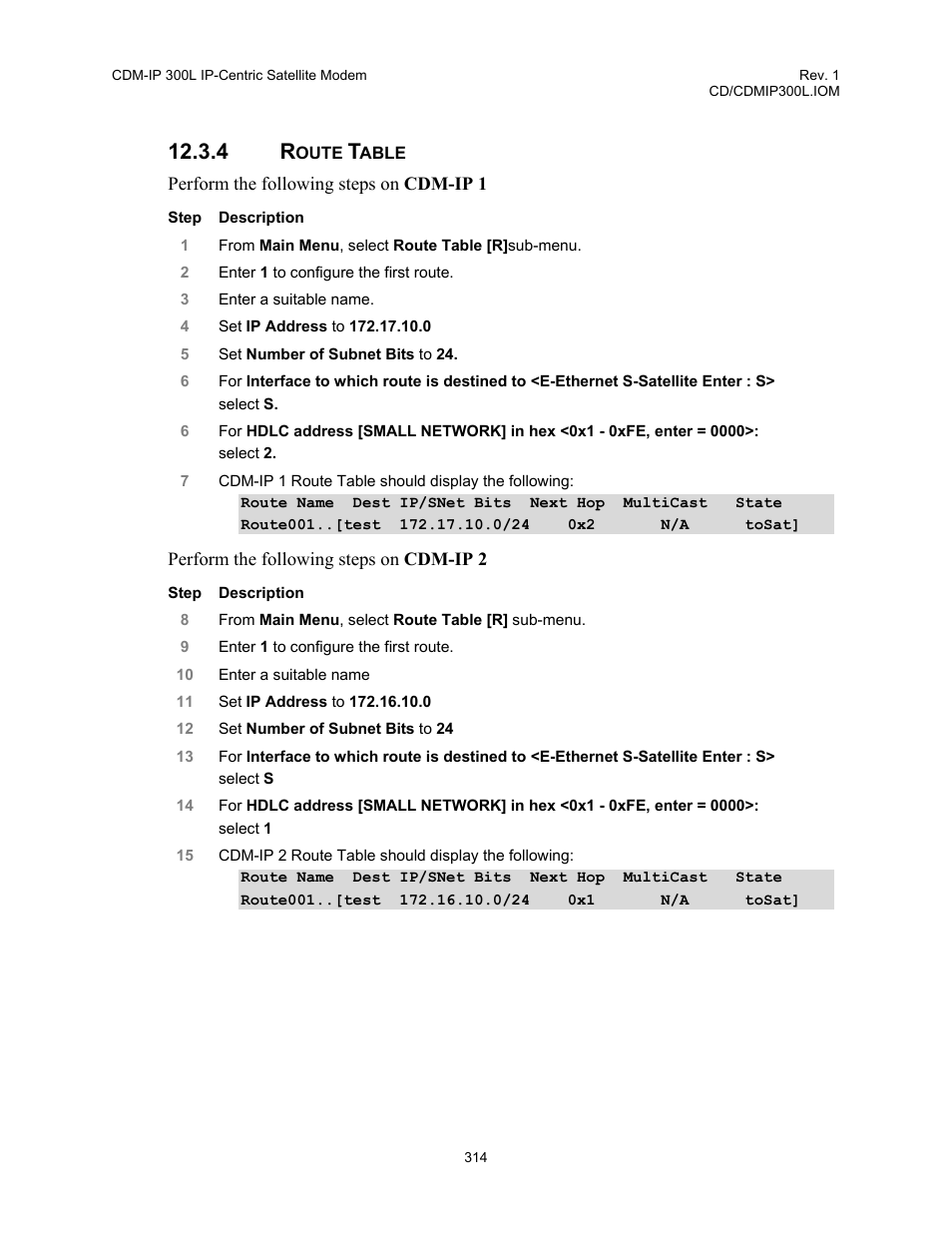 4 route, Table | Comtech EF Data CDM-IP 300L User Manual | Page 340 / 354