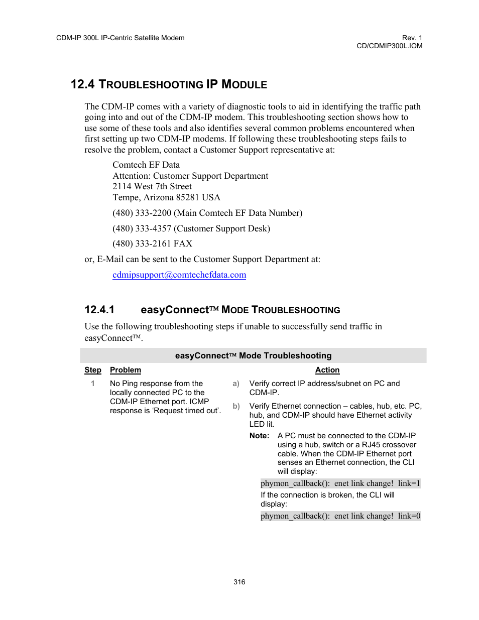 4 troubleshooting ip module, 1 easyconnect, Mode troubleshooting | Ip m | Comtech EF Data CDM-IP 300L User Manual | Page 342 / 354