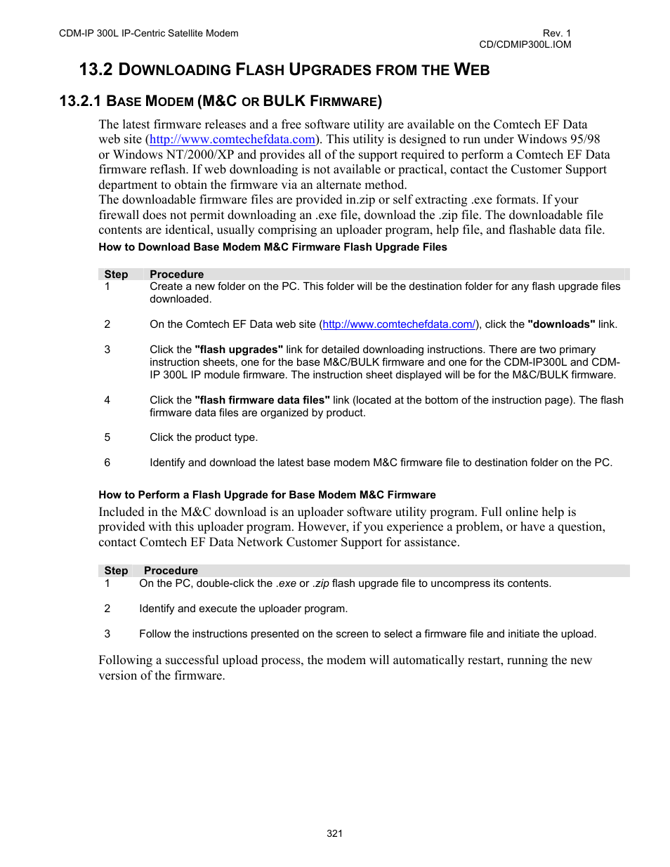 2 downloading flash upgrades from the web, 1 base modem (m&c or bulk firmware), Bulk f | Comtech EF Data CDM-IP 300L User Manual | Page 346 / 354