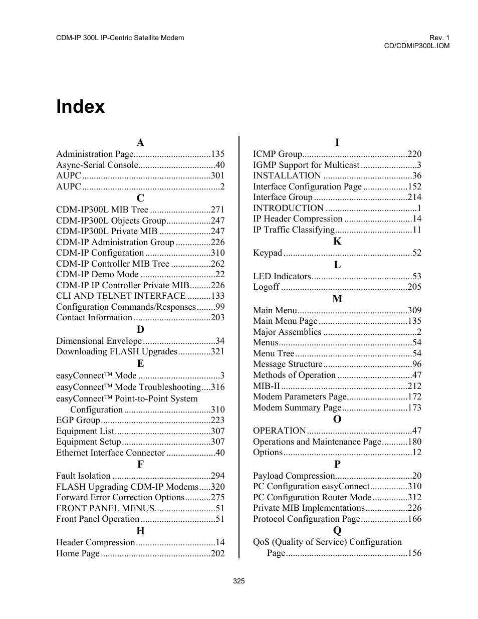 Index | Comtech EF Data CDM-IP 300L User Manual | Page 349 / 354