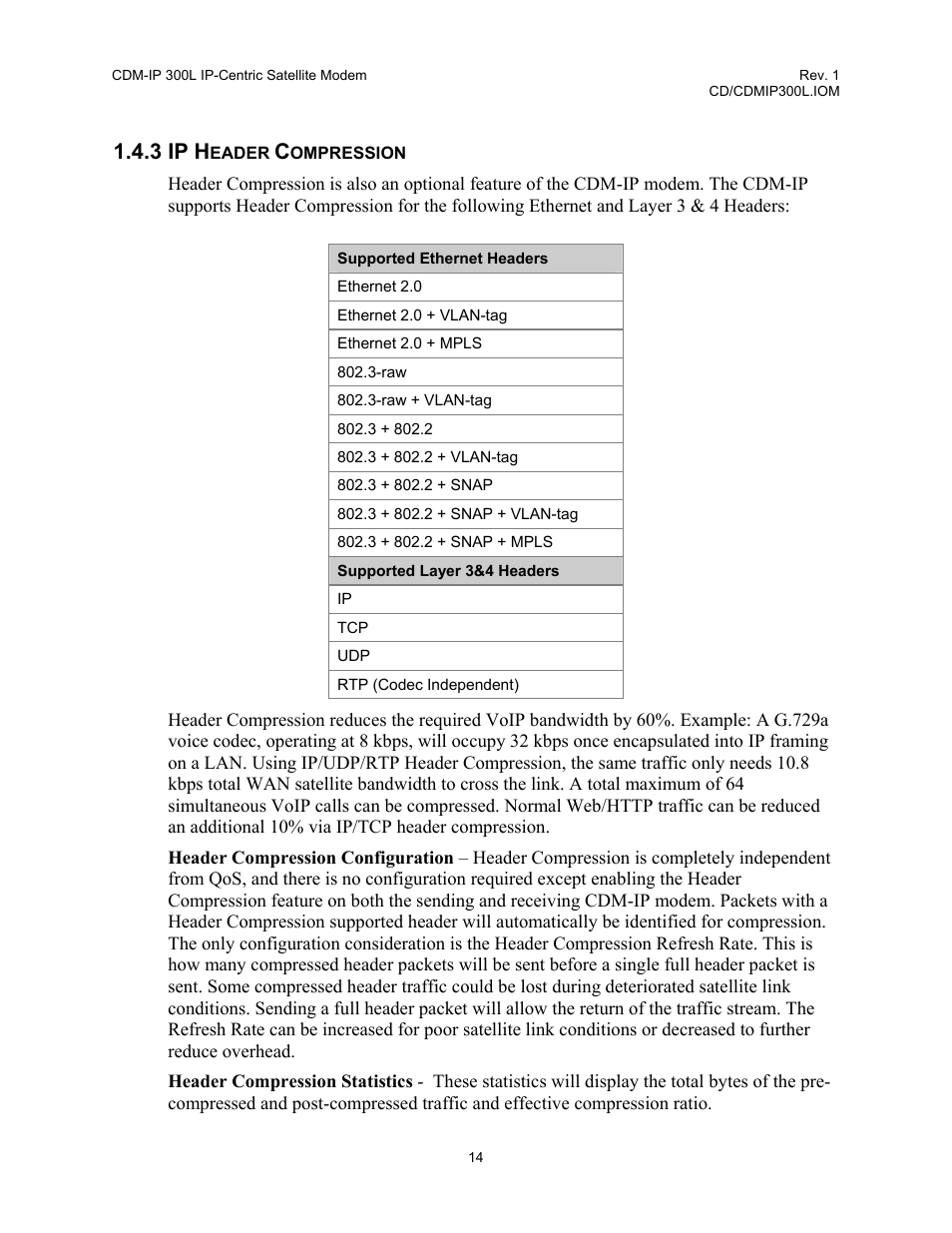 3 ip header compression, 3 ip h | Comtech EF Data CDM-IP 300L User Manual | Page 42 / 354