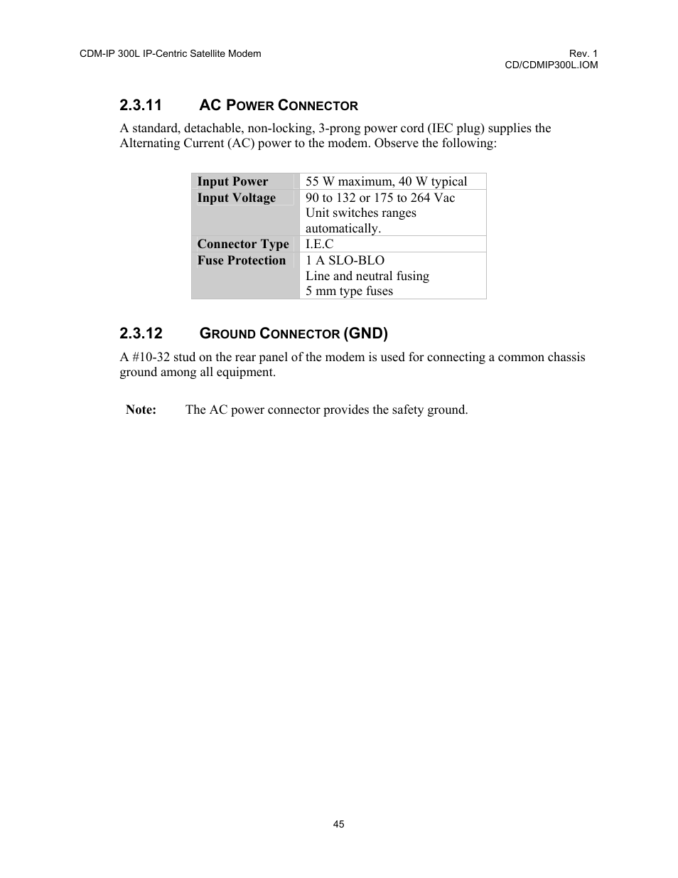Ac power connector, 12 ground, Connector | Gnd) | Comtech EF Data CDM-IP 300L User Manual | Page 72 / 354