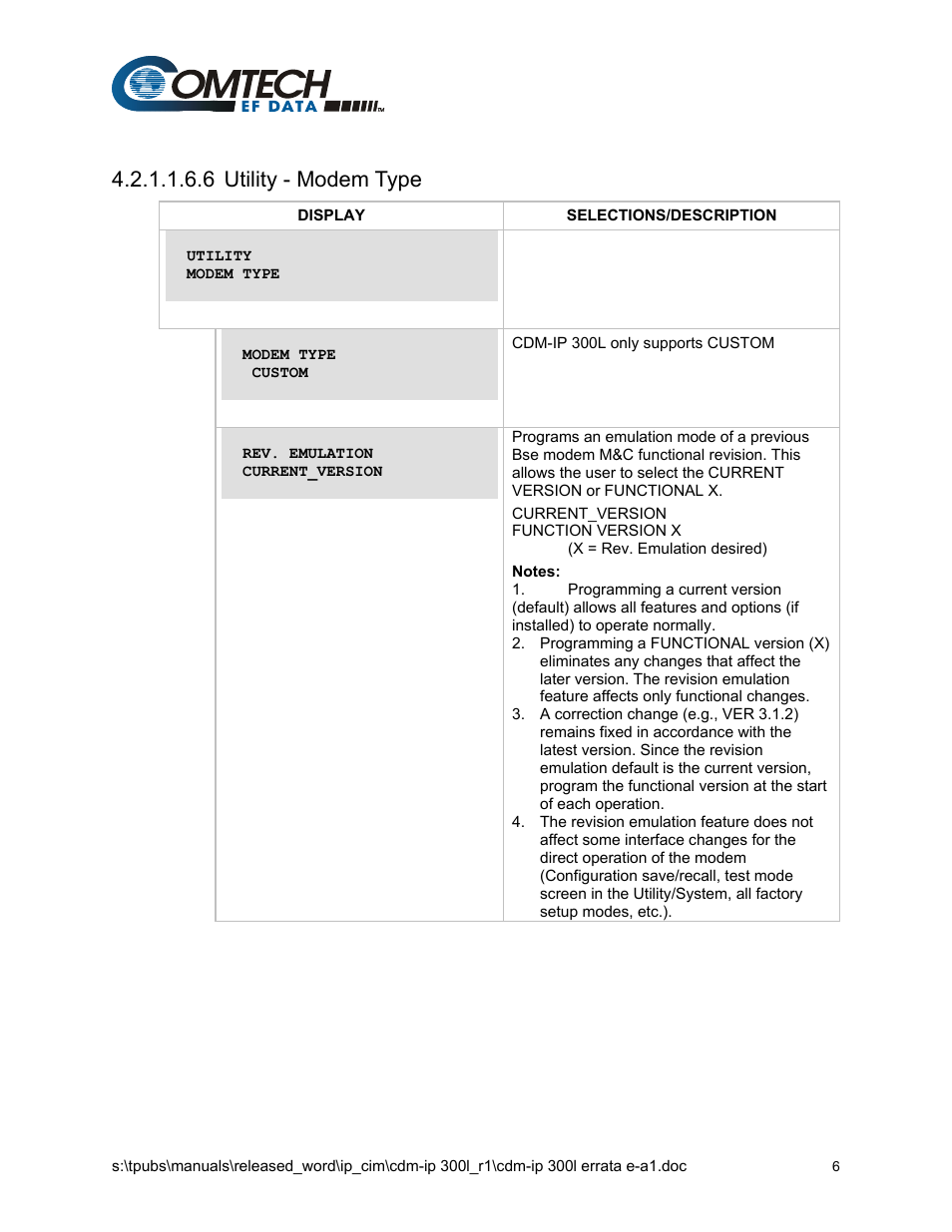 6 utility - modem type | Comtech EF Data CDM-IP 300L User Manual | Page 8 / 354