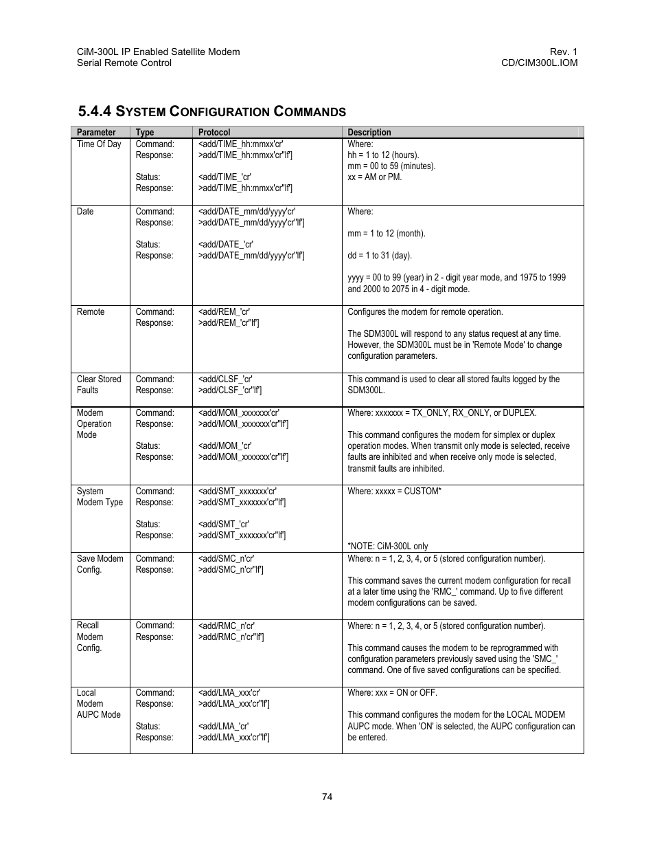 System configuration commands, 4 system configuration commands | Comtech EF Data CIM-300L User Manual | Page 100 / 512