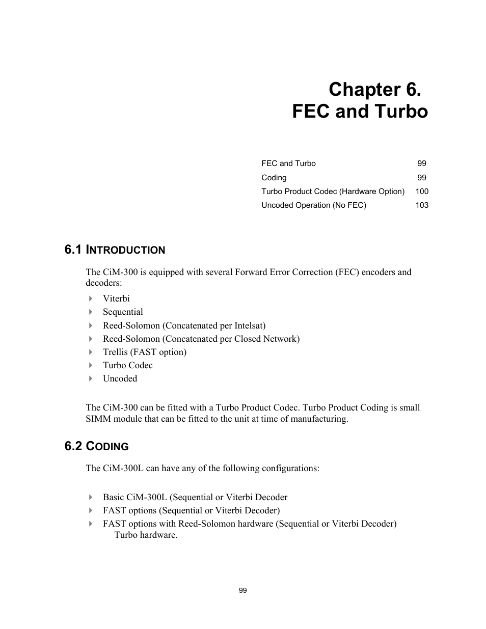 6 fec and turbo, Introduction, Coding | Chapter 6. fec and turbo, 1 introduction, 2 coding | Comtech EF Data CIM-300L User Manual | Page 125 / 512