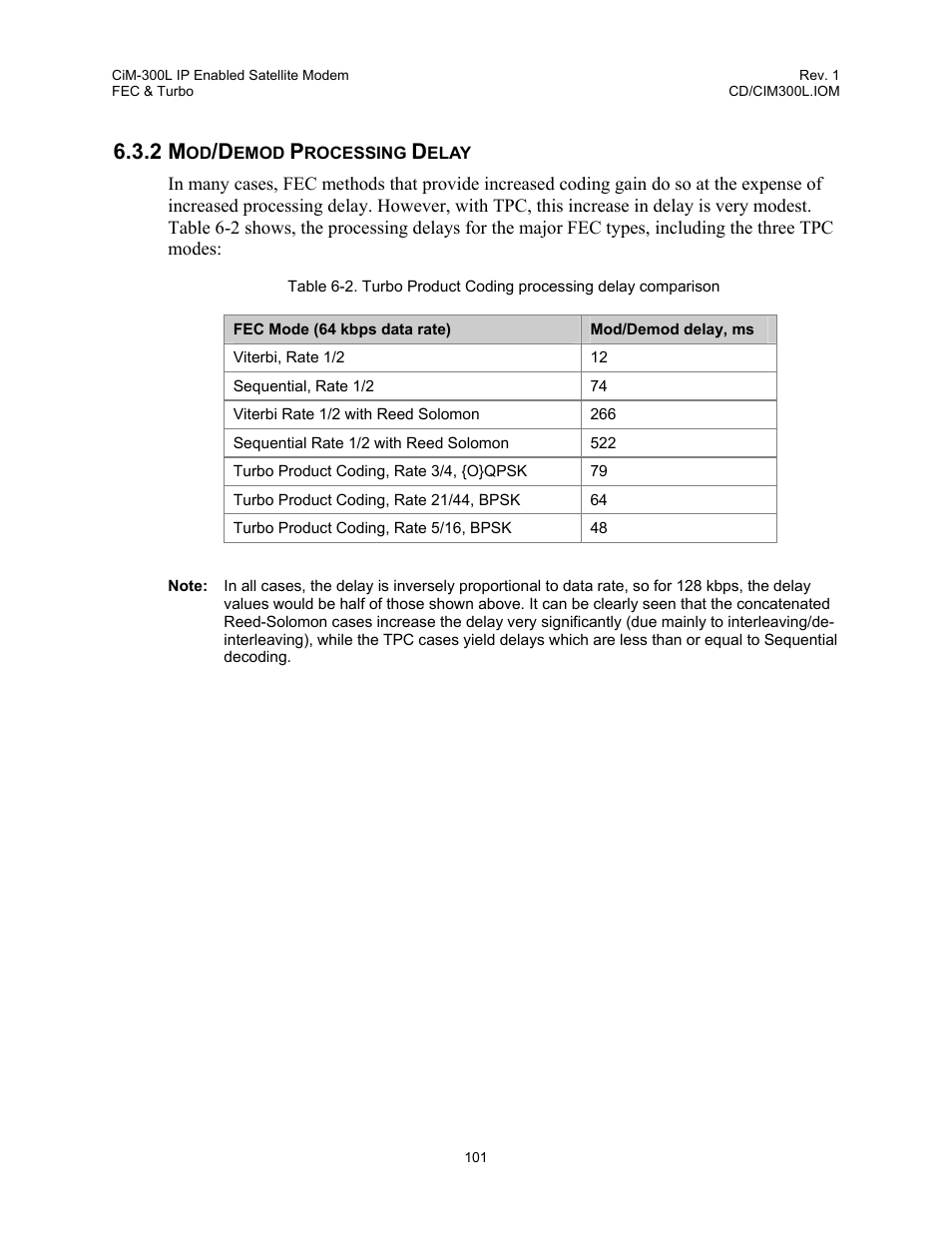 Mod/demod processing delay, 2 mod/demod processing delay | Comtech EF Data CIM-300L User Manual | Page 127 / 512