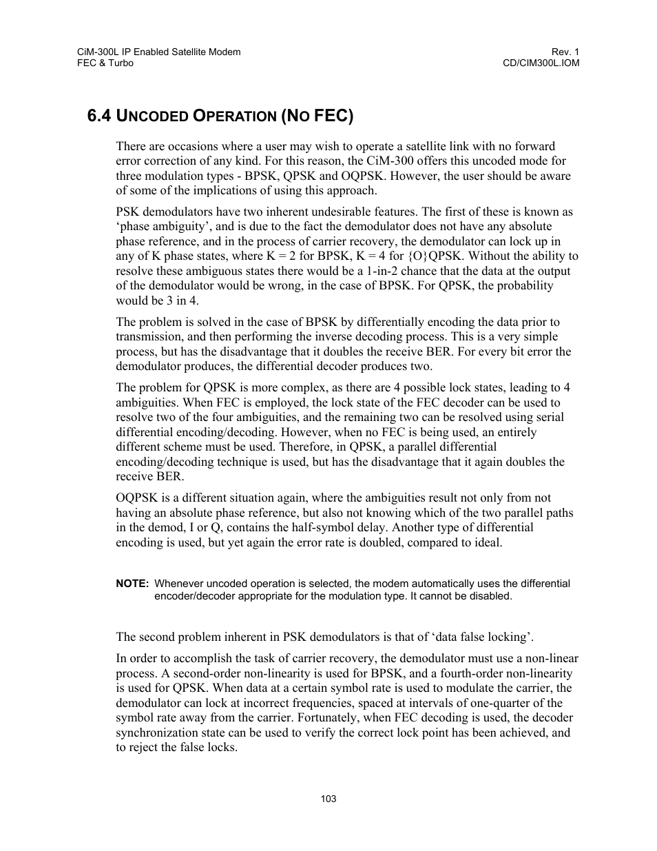 Uncoded operation (no fec), 4 uncoded operation (no fec), Fec) | Comtech EF Data CIM-300L User Manual | Page 129 / 512