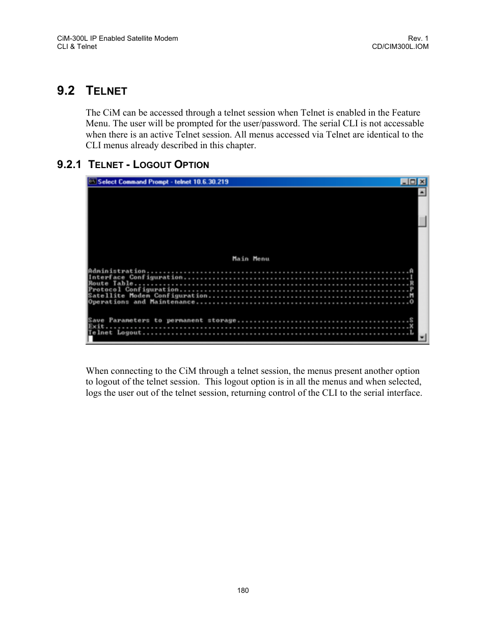 Telnet, Telnet - logout option | Comtech EF Data CIM-300L User Manual | Page 206 / 512