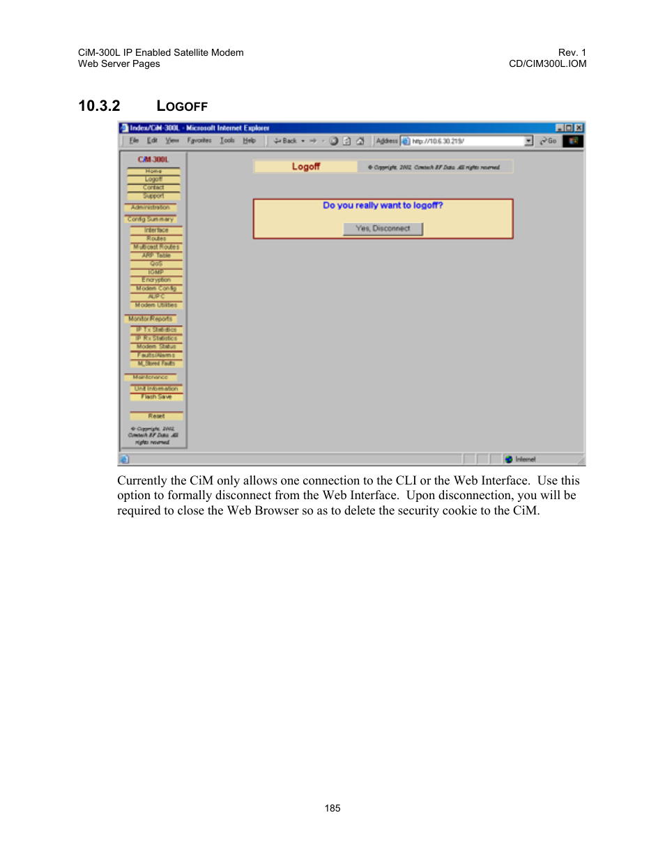 Logoff, 2 logoff | Comtech EF Data CIM-300L User Manual | Page 211 / 512