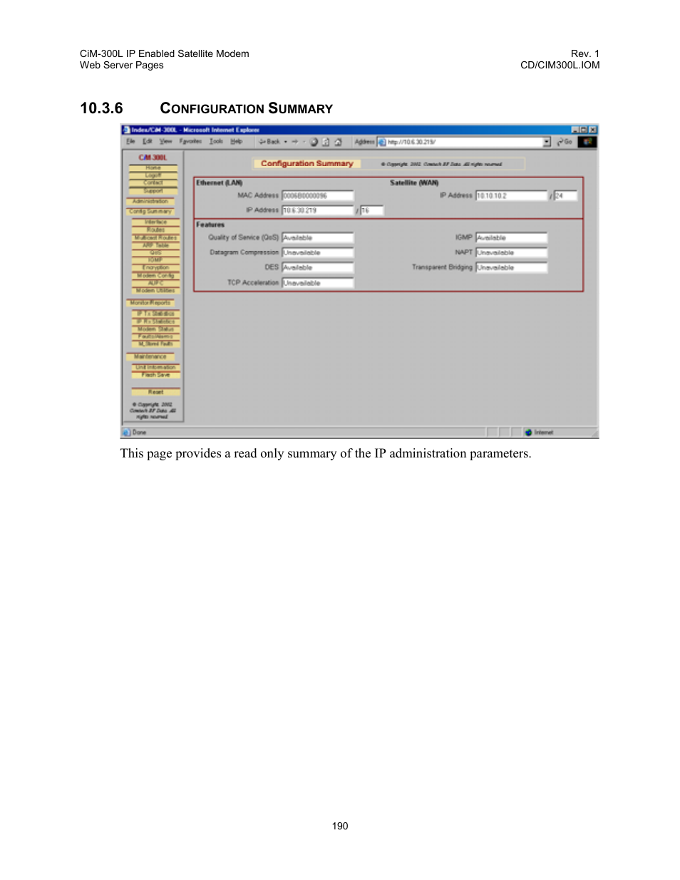 Configuration summary, 6 configuration, Summary | Comtech EF Data CIM-300L User Manual | Page 216 / 512