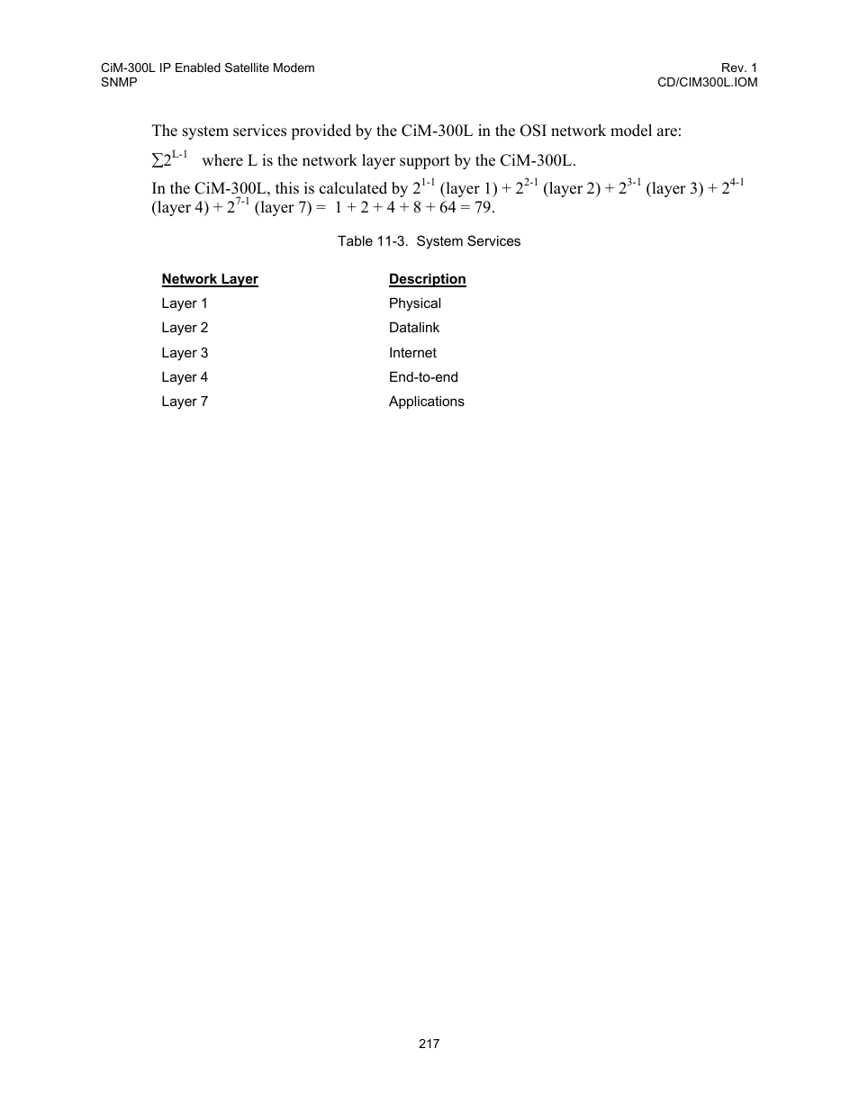 Table 11-3. system services | Comtech EF Data CIM-300L User Manual | Page 243 / 512