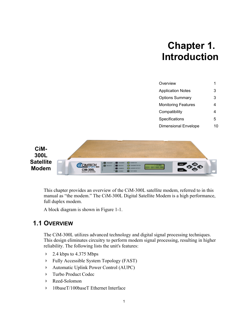 1 introduction, Overview, Chapter 1. introduction | 1 overview | Comtech EF Data CIM-300L User Manual | Page 27 / 512