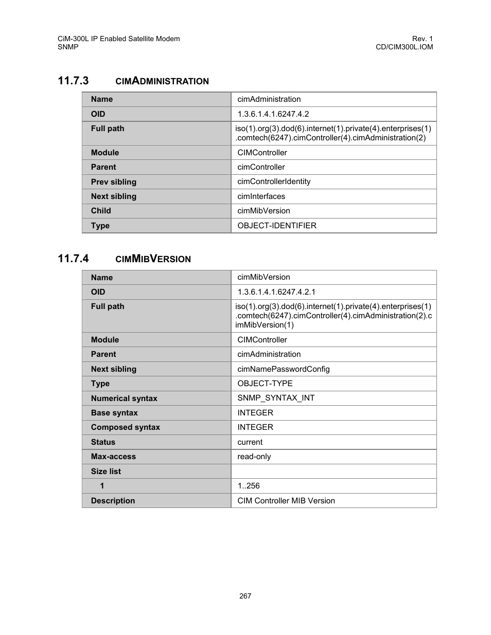 Cimadministration, Cimmibversion, 3 cimadministration 11.7.4 cimmibversion | Comtech EF Data CIM-300L User Manual | Page 293 / 512