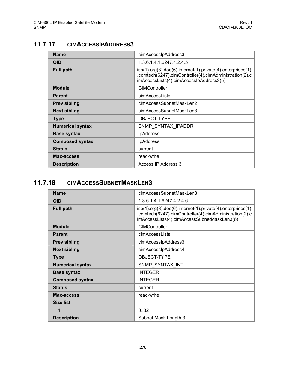 Cimaccessipaddress3, Cimaccesssubnetmasklen3 | Comtech EF Data CIM-300L User Manual | Page 302 / 512