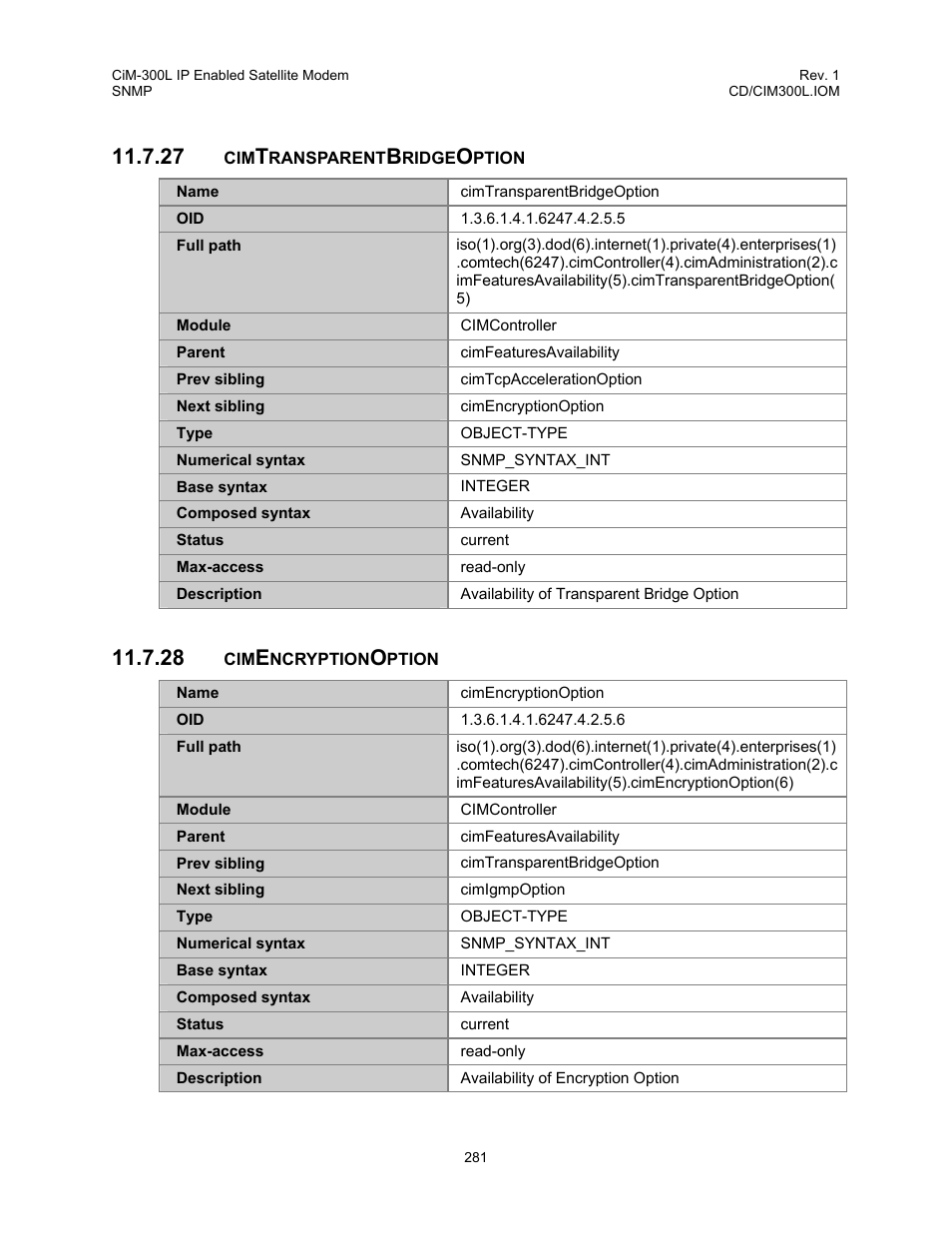 Cimtransparentbridgeoption, Cimencryptionoption | Comtech EF Data CIM-300L User Manual | Page 307 / 512