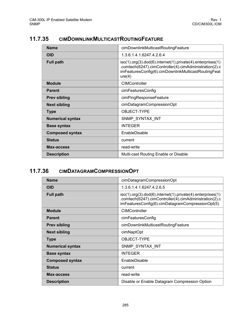 Cimdownlinkmulticastroutingfeature, Cimdatagramcompressionopt | Comtech EF Data CIM-300L User Manual | Page 311 / 512