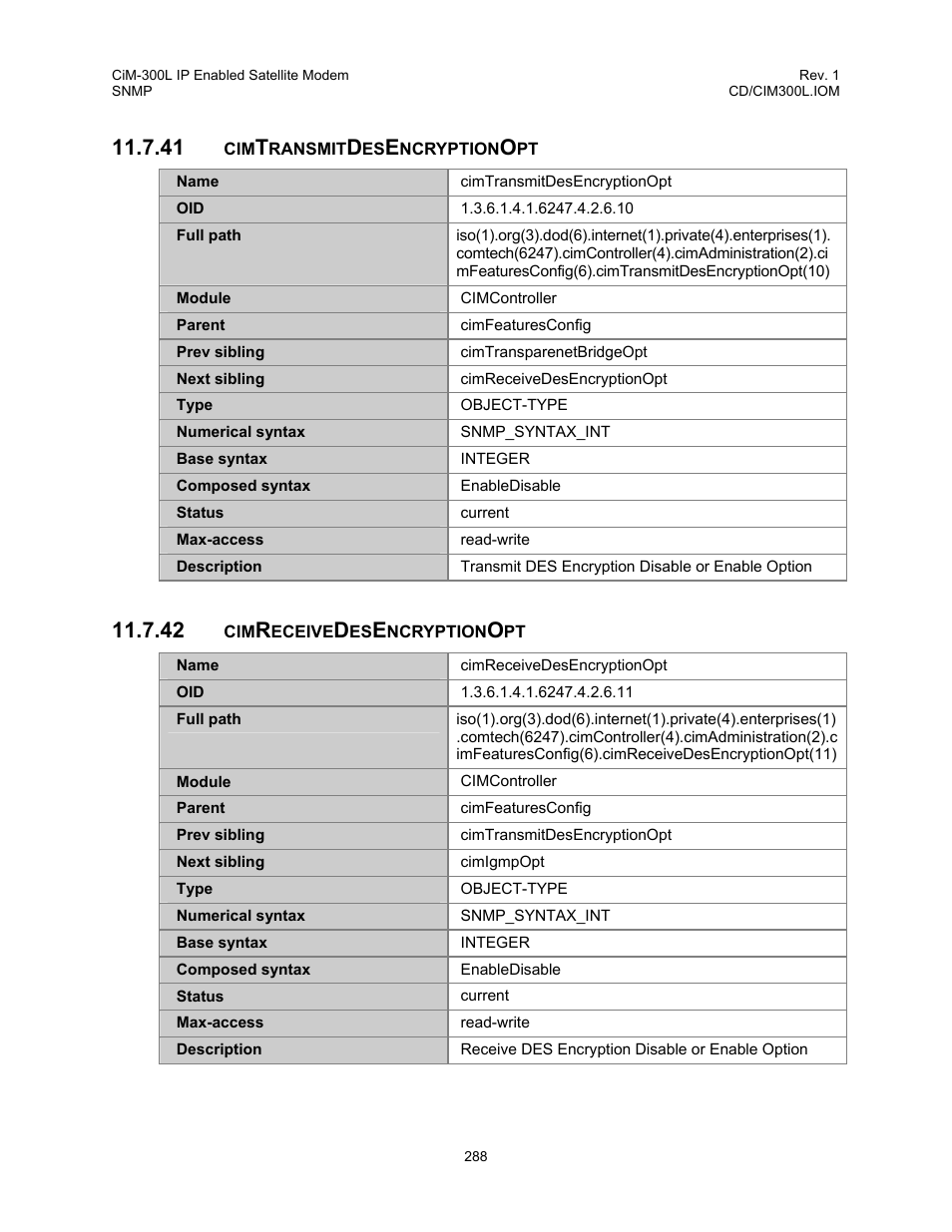 Cimtransmitdesencryptionopt, Cimreceivedesencryptionopt | Comtech EF Data CIM-300L User Manual | Page 314 / 512