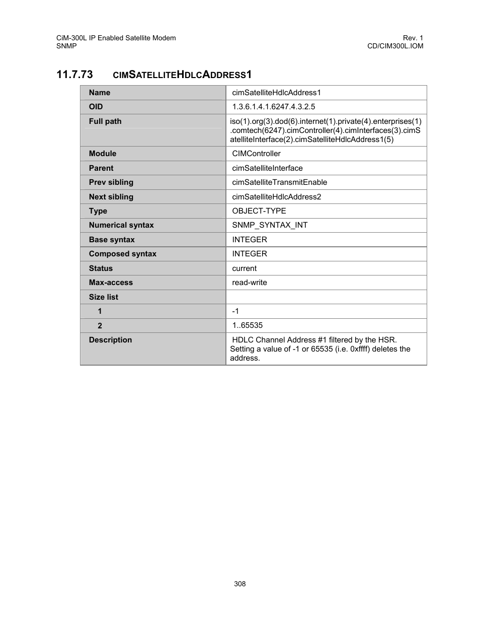 Cimsatellitehdlcaddress1, 73 cimsatellitehdlcaddress1 | Comtech EF Data CIM-300L User Manual | Page 334 / 512