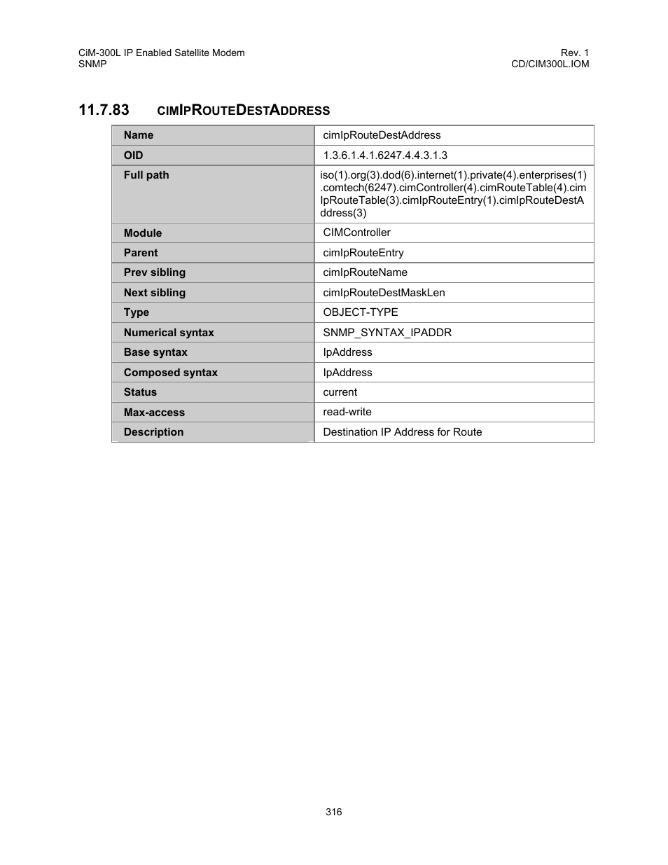 Cimiproutedestaddress, 83 cimiproutedestaddress | Comtech EF Data CIM-300L User Manual | Page 342 / 512