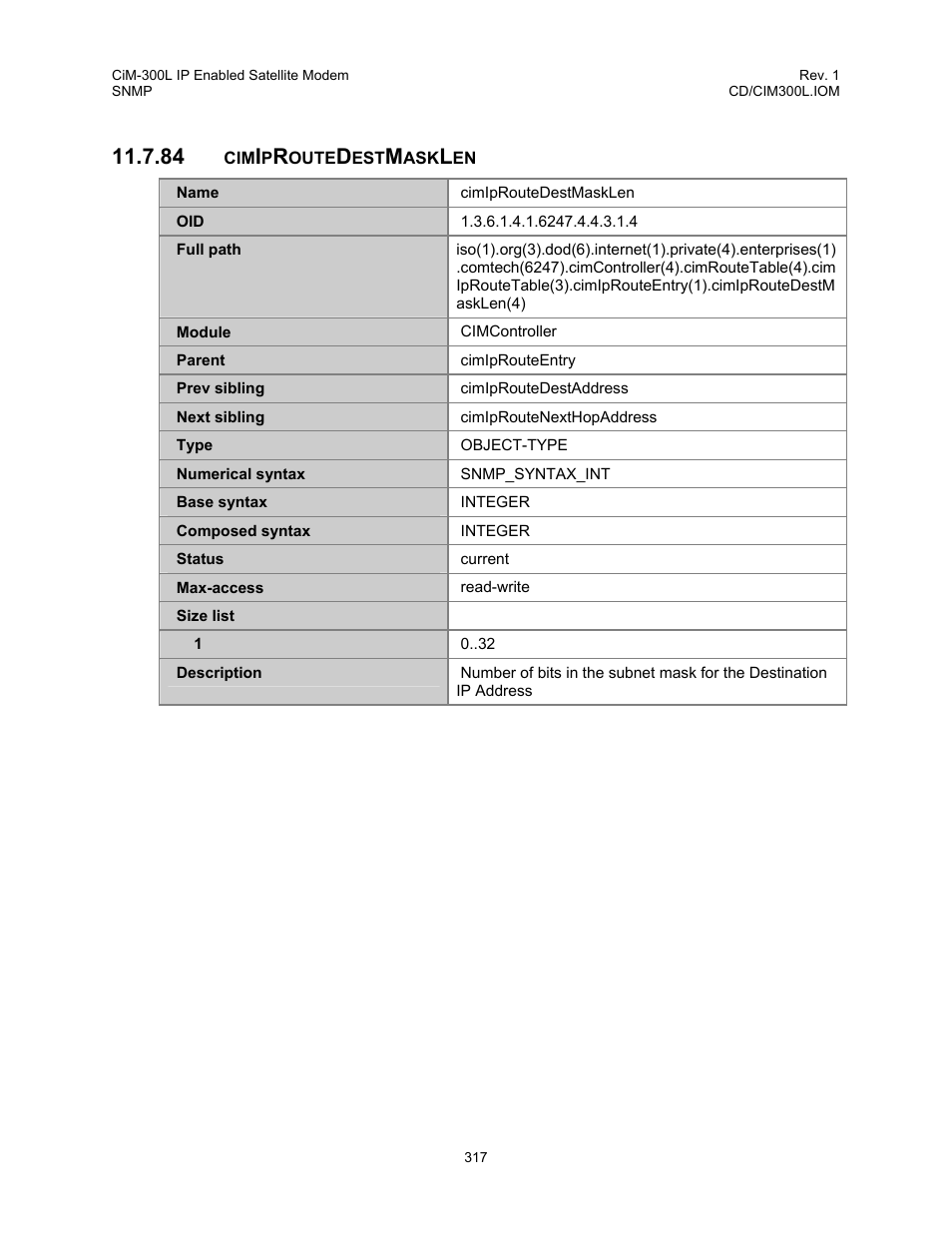 Cimiproutedestmasklen, 84 cimiproutedestmasklen | Comtech EF Data CIM-300L User Manual | Page 343 / 512